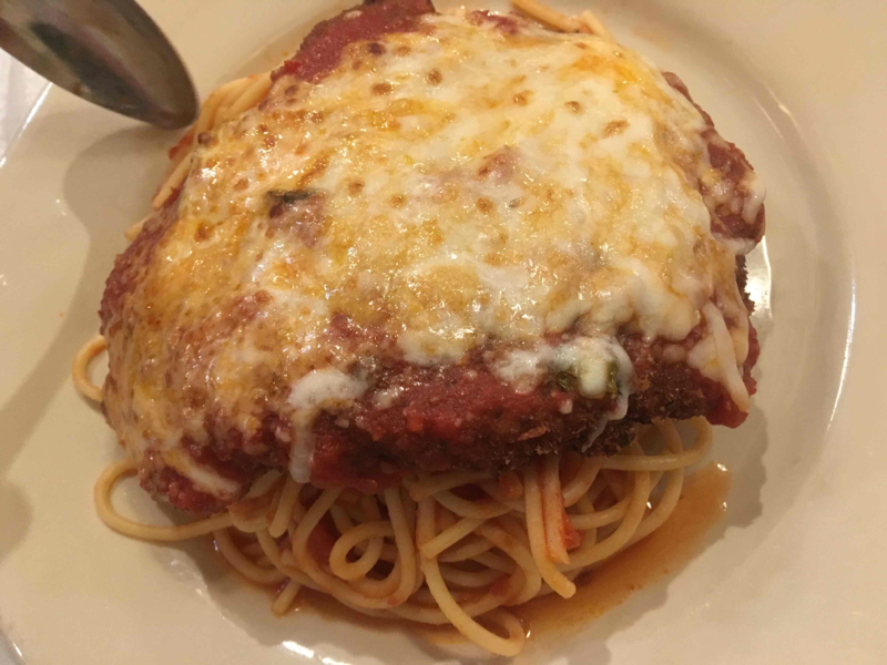 Chicken parmigiana was very good.